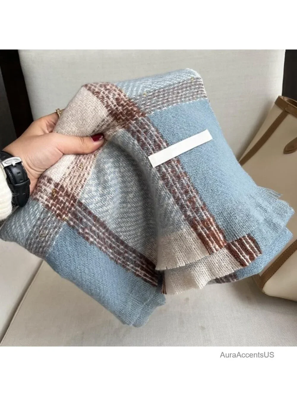 Oversized Plaid Shawl Wrap Scarf with Tassels Cashmere Feel Soft Warm Large
